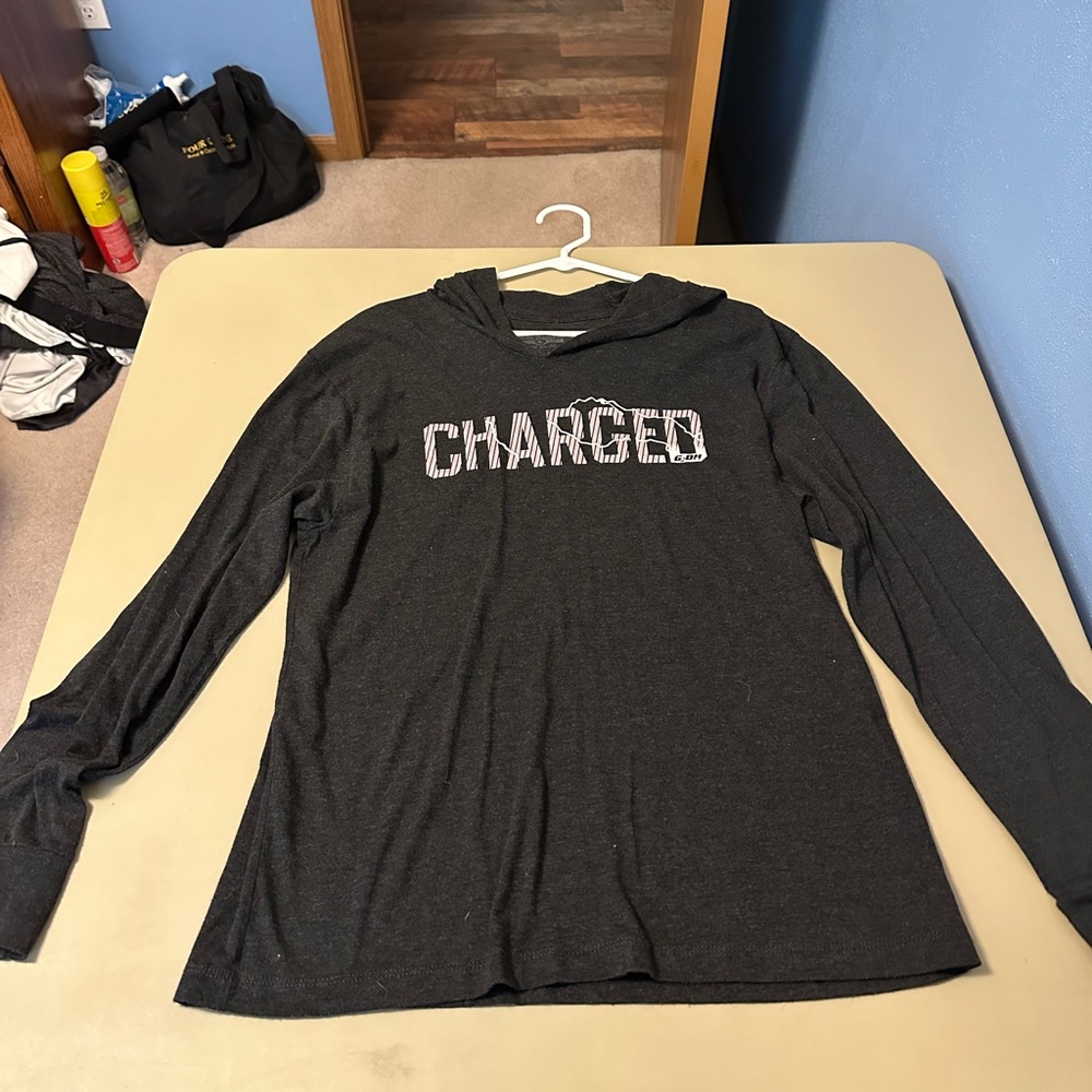 Dark Gary G2OH “charged” with electricity design long sleeve, hooded T-shirt